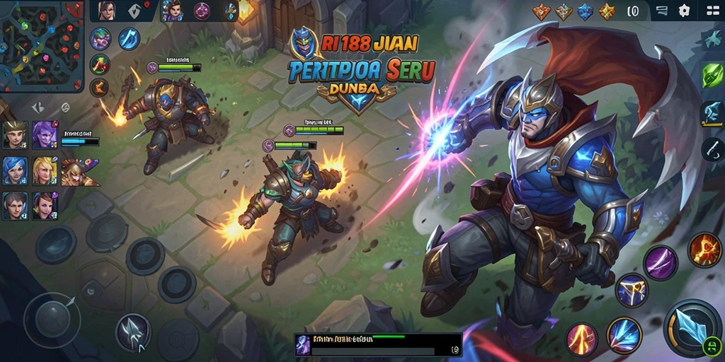 Tampilan seru gameplay RI188 dalam pertempuran MOBA.